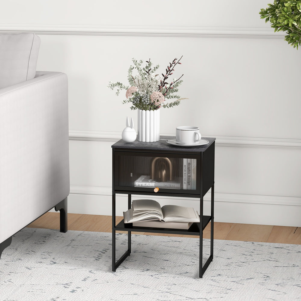 Nightstand with Flip up Door Storage Shelf-Black - Gallery View 1 of 9
