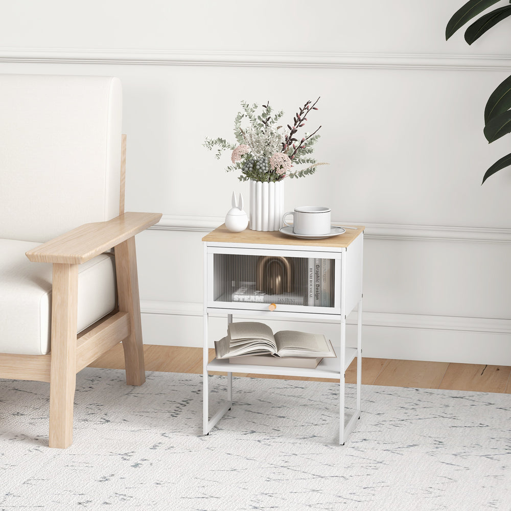 Nightstand with Flip up Door Storage Shelf-White - Gallery View 1 of 10