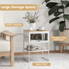 White nightstand with flip-up door, 3-tier storage, modern design, perfect for compact spaces in living room or bedroom.