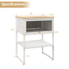 Nightstand with flip-up door storage shelf in white, featuring a sturdy metal frame and compact design for versatile.