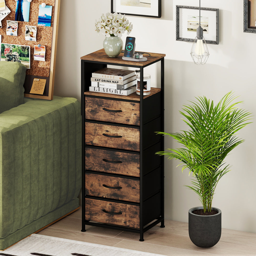 Nightstand with Integrated Charging Station 39 Inches Modern Bedside Table-Brown - Gallery View 1 of 11