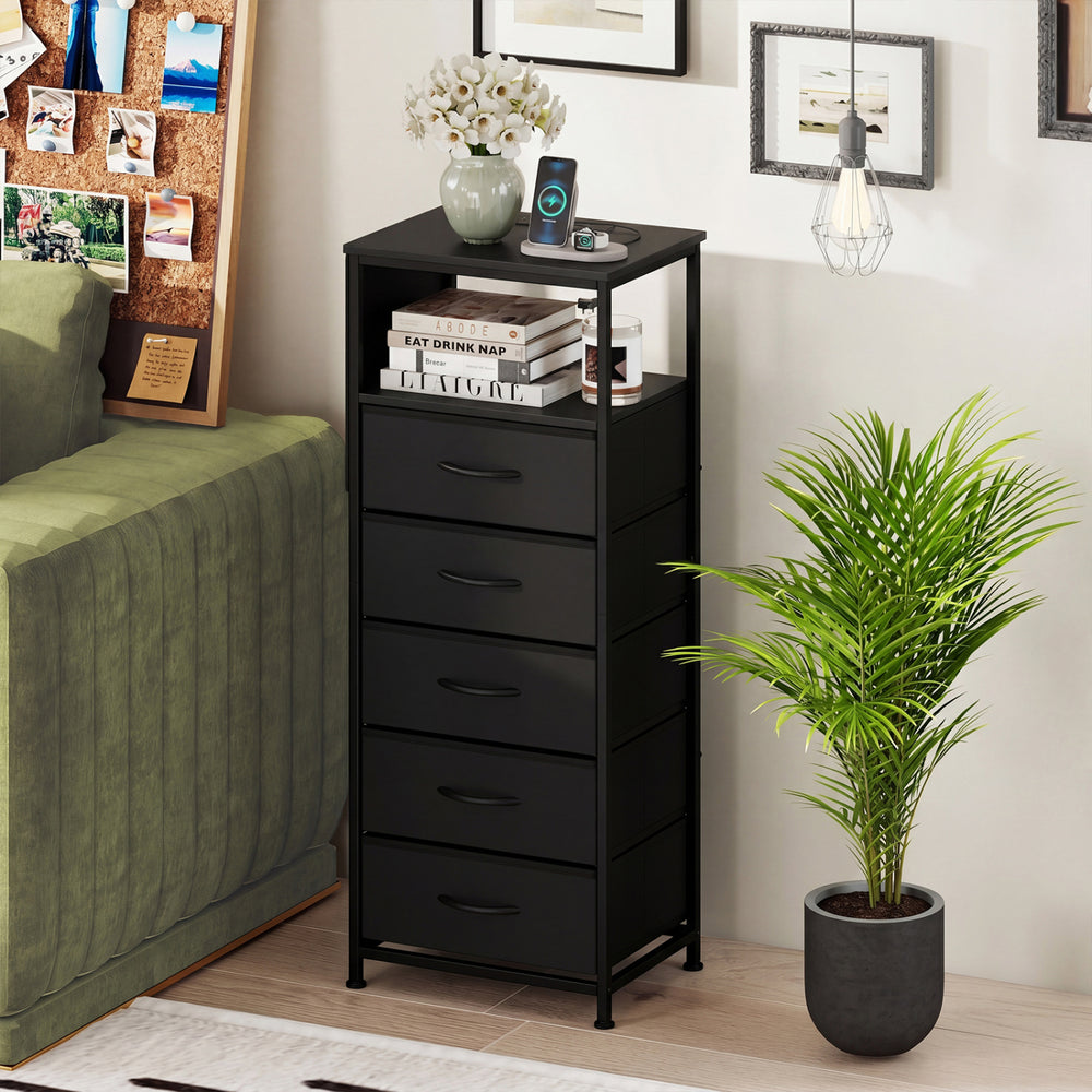Nightstand with Integrated Charging Station 39 Inches Modern Bedside Table-Black - Gallery View 1 of 11