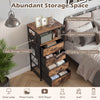 Nightstand with integrated charging station featuring 4 folding fabric drawers and a rustic brown finish for versatile.