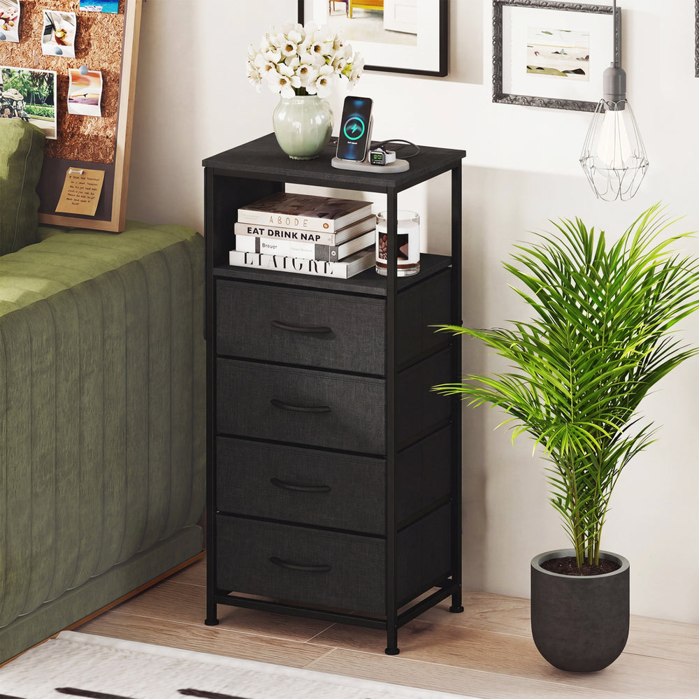 Nightstand with Integrated Charging Station 34" Modern Bedside Table-Black - Gallery View 1 of 11