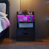 Nightstand with LED Light and Charging Station for Living Room Bedroom-Black - Gallery View 1 of 9