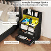 Nightstand with LED light, spacious tabletop, and two drawers for organized bedside storage in black.