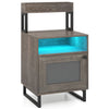 Modern gray nightstand with LED lights, open compartment, and storage cabinet for stylish bedside organization.