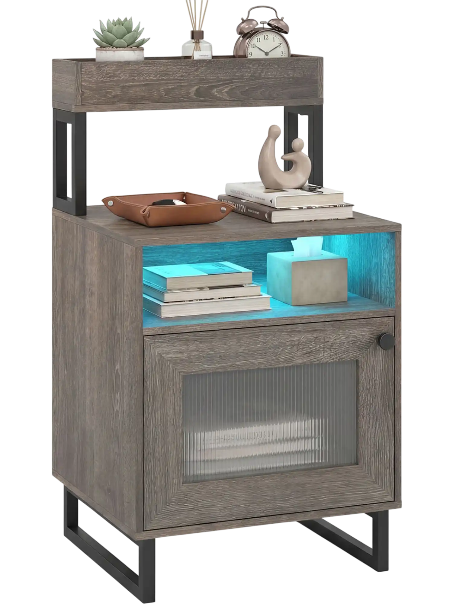 Costway LED Nightstand End Table Storage Cabinet 38150453 New