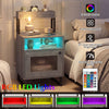 Nightstand with RGB LED lights in gray, featuring an open compartment and storage cabinet for organized bedside.