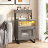 Gray nightstand with LED lights showcasing a top tray and spacious tabletop, perfect for organizing bedtime essentials.