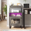 Gray nightstand with RGB LED lights, featuring a top tray and an enclosed cabinet for stylish and organized storage.