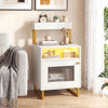 Nightstand with LED Lights Modern End Table with Top Tray Open Compartment and Storage Cabinet-White - Gallery View 1 of 10