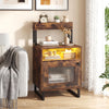 Nightstand with LED Lights Modern End Table with Top Tray Open Compartment and Storage Cabinet-Rustic Brown - Gallery View 1 of 10