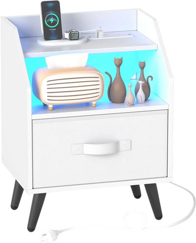 Costway Nightstand with Power Outlets Open Storage Shelf 22668970 New