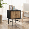 Mid-century Modern Nightstand with Sliding Doors and Storage Cabinet-Black - Gallery View 1 of 10