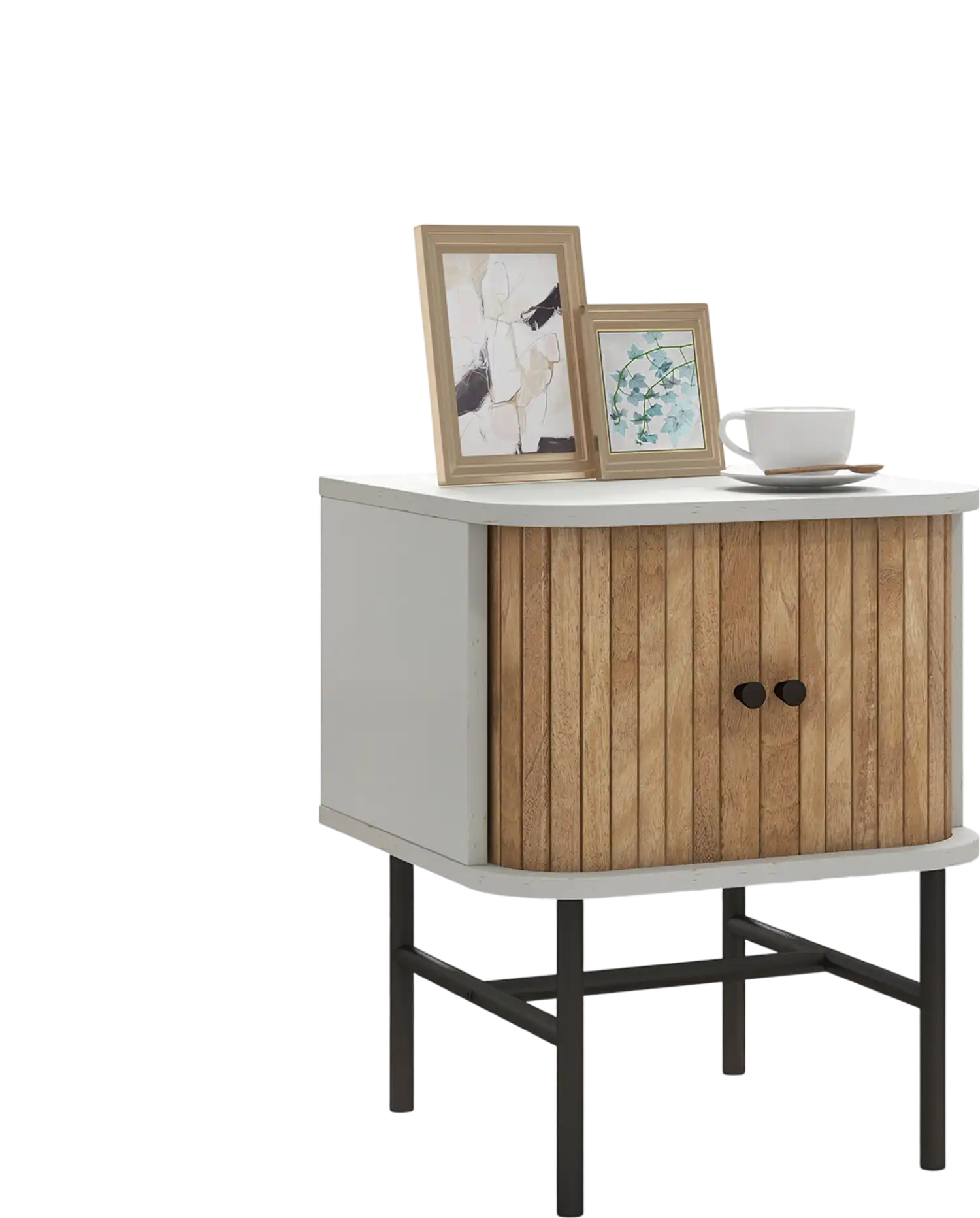 Costway Mid-Century Modern Nightstand Side Table Sliding Doors Storage Cabinet White 82479615 New