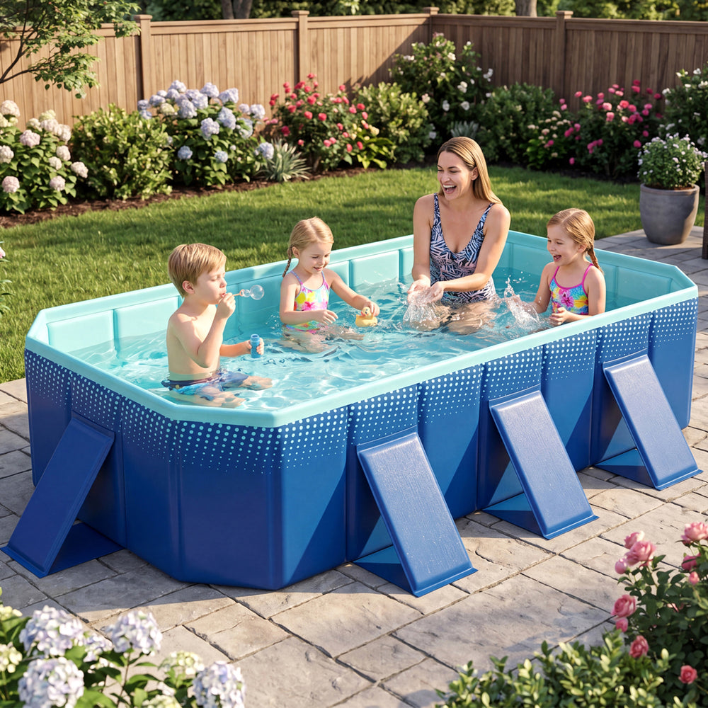 Non-Inflatable Swimming Pool Portable Around Ground Pool with 24 Wall Panels-Navy - Gallery View 1 of 11