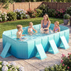 Portable non-inflatable swimming pool with 24 wall panels, featuring kids splashing water in a backyard setting.