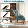 Nursery rocking chair with ergonomic armrests, rubber wood base, and cozy boucle fabric for ultimate relaxation.