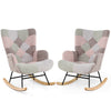 Nursery rocking chair in boucle fabric with ergonomic armrests and high backrest, perfect for living room relaxation.