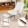Nursery rocking chair with white teddy velvet upholstery, adjustable backrest, and solid metal frame for ergonomic.