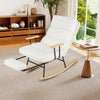 White teddy velvet upholstered rocking chair with adjustable backrest and retractable footrest, perfect for relaxation.