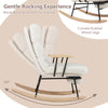Nursery rocking chair with teddy velvet upholstery, curved rubber wood legs, and adjustable backrest for ergonomic.