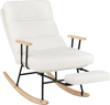 White teddy velvet rocking chair with a high backrest and smooth armrests, featuring a retractable footrest for added.