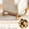 Nursery rocking chair with a solid rubber wood frame, upholstered in beige chenille, perfect for living rooms and.