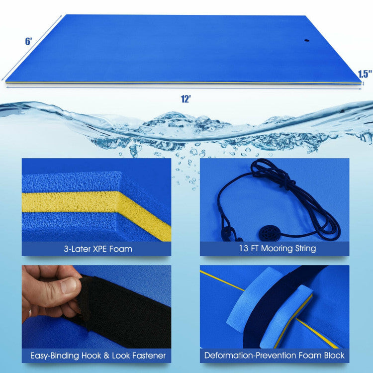 Costway Floating Water Pad 12' x 6' 3 Layer Anti-Puncture Non-Slip Mat New