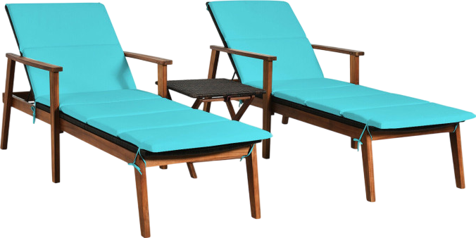 Costway Patio Furniture 3 PCS Rattan Lounge Chair Set with Adjustable Backrest and Folding Table New