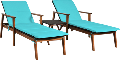 Costway Patio Furniture 3 PCS Rattan Lounge Chair Set with Adjustable Backrest and Folding Table New