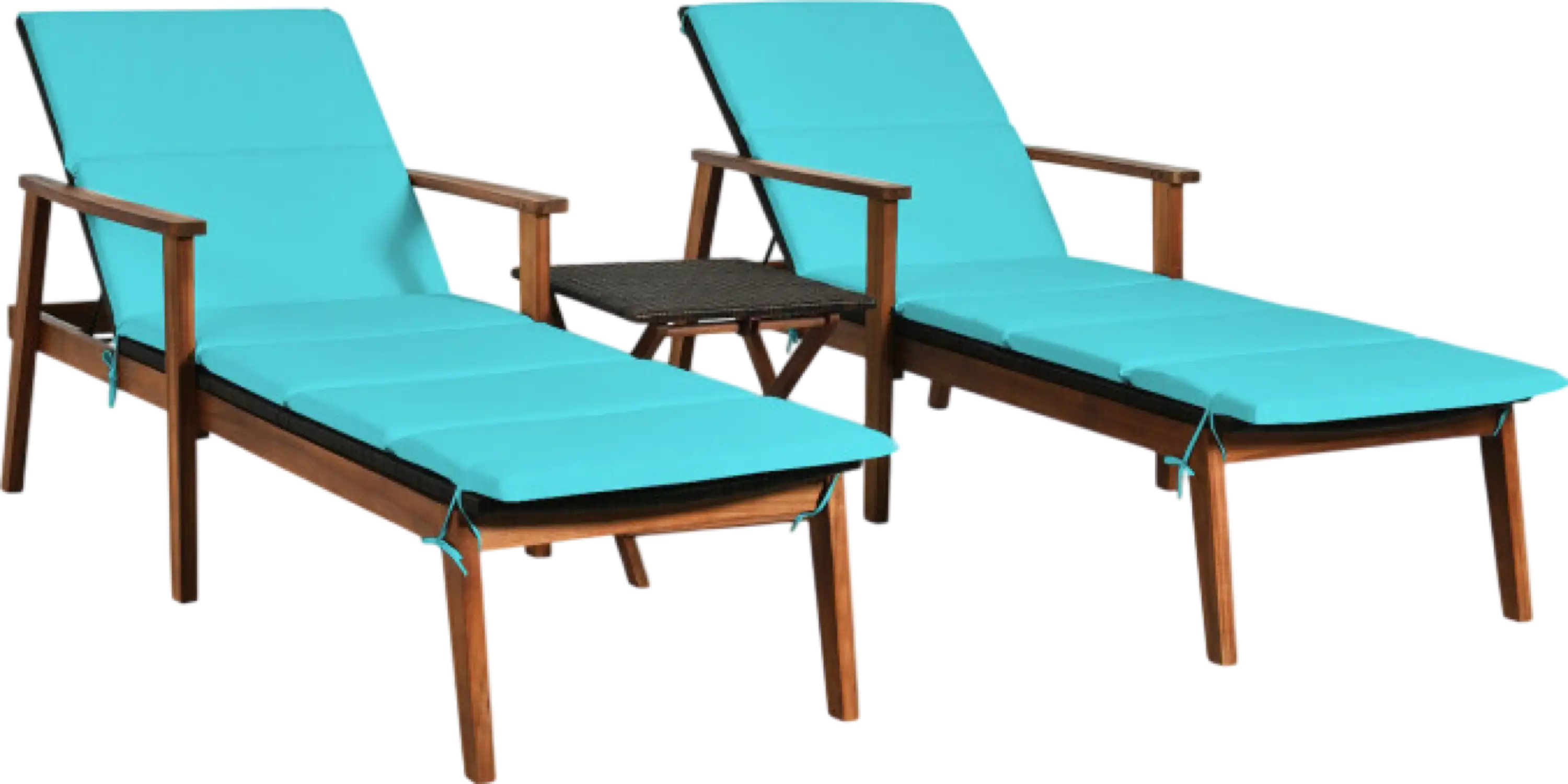 Costway Patio Furniture 3 PCS Rattan Lounge Chair Set with Adjustable Backrest and Folding Table New