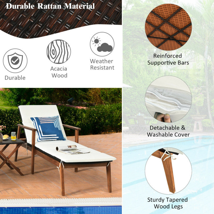 Costway Patio Furniture 3 PCS Rattan Lounge Chair Set with Adjustable Backrest and Folding Table New