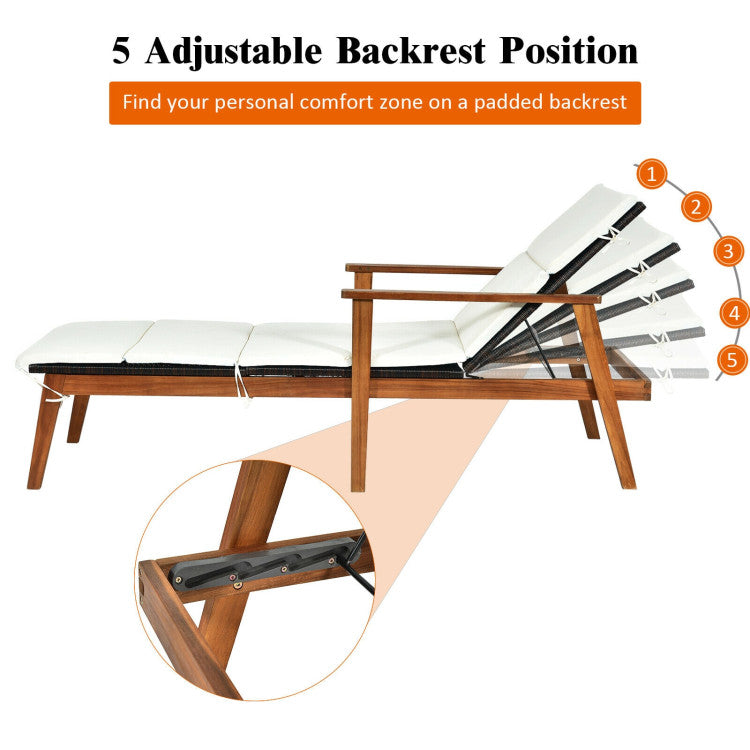 Costway Patio Furniture 3 PCS Rattan Lounge Chair Set with Adjustable Backrest and Folding Table New