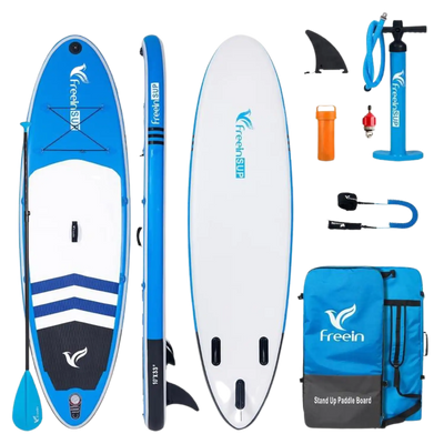 Freein 10' Inflatable Ocean SUP Stand Up Paddle Board Package Dual Action Pump Camera Mount Blue New