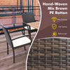 Hand-woven mix brown PE rattan dining armchair set with soft zippered cushions, ideal for patio and outdoor use.