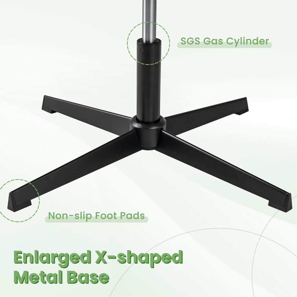 Enlarged X-shaped metal base with non-slip foot pads for stability, featuring SGS gas cylinder for adjustable height.