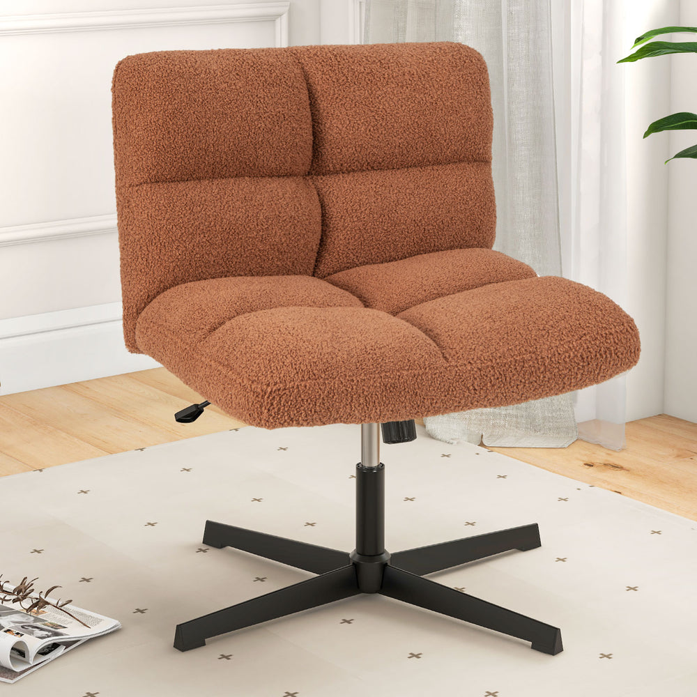 Office Armless Chair Cross Legged with Imitation Lamb Fleece and Adjustable Height-Brown - Gallery View 1 of 11