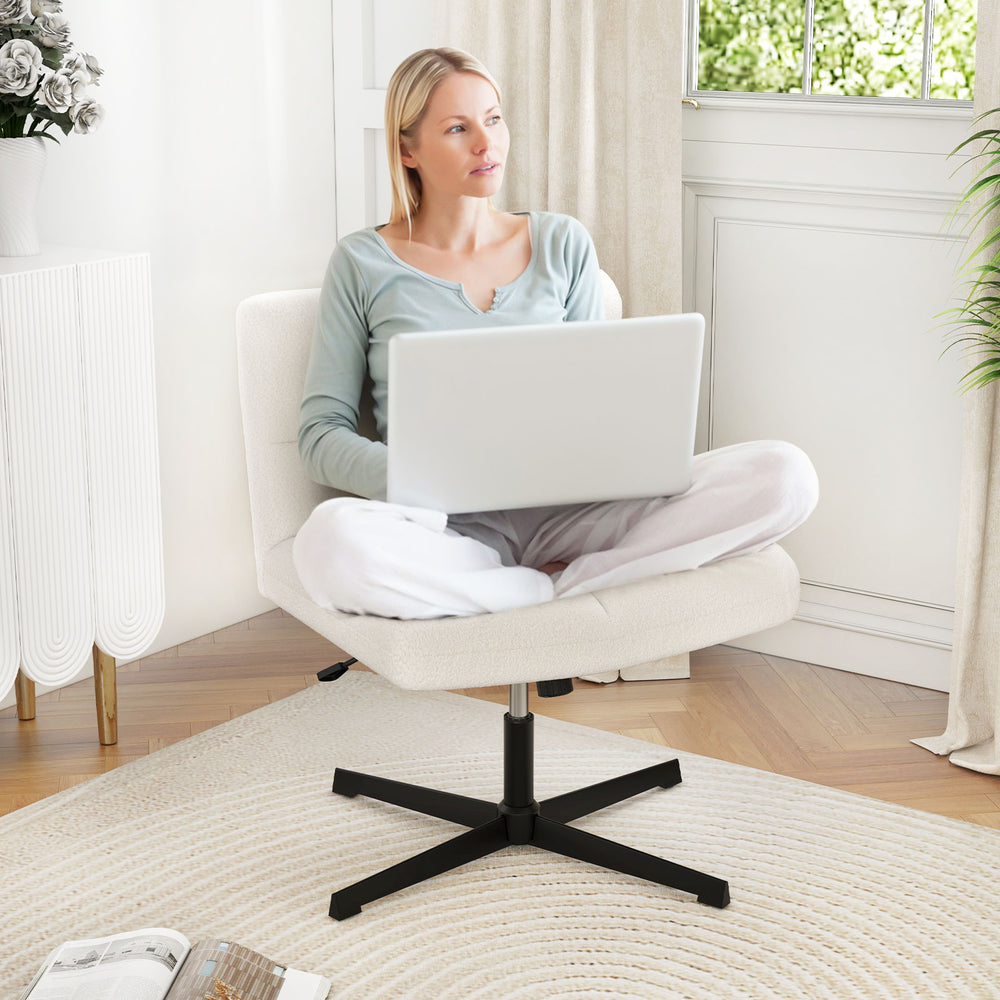 Office Armless Chair Cross Legged with Imitation Lamb Fleece and Adjustable Height-Beige - Gallery View 1 of 12