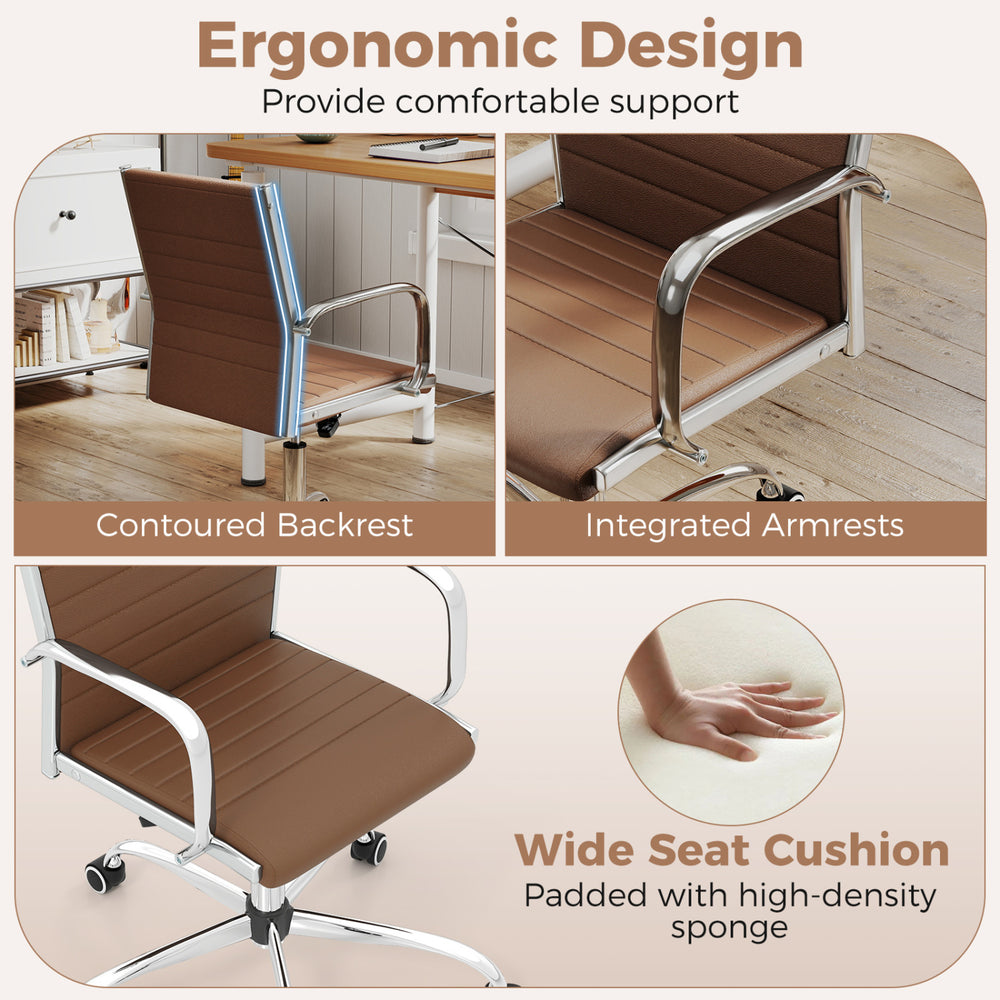 Brown office chair with ergonomic design, adjustable height, and padded seat for comfortable support in conference rooms.