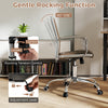 Height adjustable office chair with rocking backrest, brown PU leather, and armrests for ergonomic support in conference rooms.