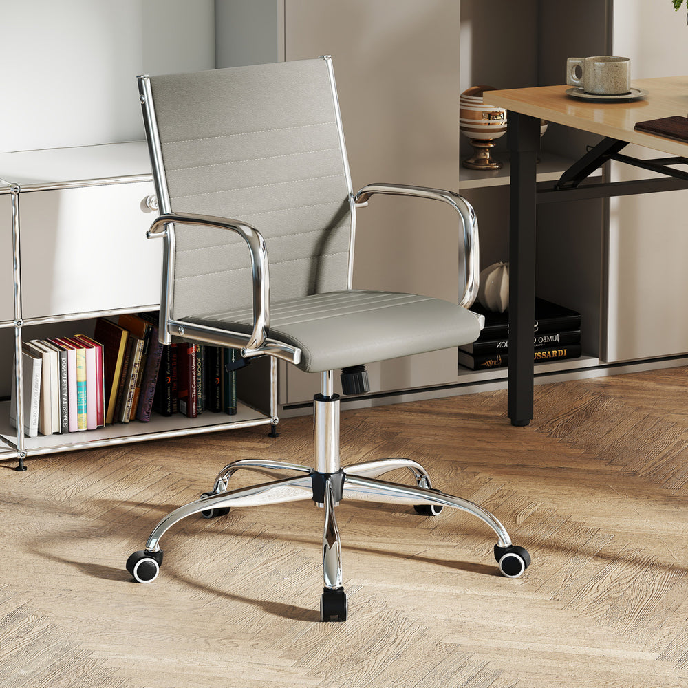 Office Chair Height Adjustable Conference Room Chair with Rocking Backrest Armrests-Grey - Gallery View 1 of 9