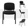 Black office chair with padded cushions and metal frame, designed for conference rooms, stackable for space-saving.