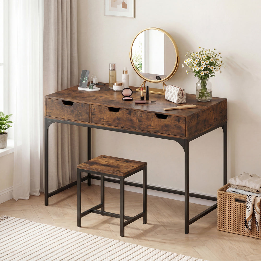 Office Desk with Power Outlets and Hidden Compartment for Study-Rustic Brown - Gallery View 1 of 10