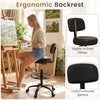 Office drafting chair in black with ergonomic backrest, adjustable footring, and wheels for versatile desk use.