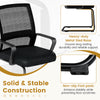 Office guest chair with breathable mesh back, built-in lumbar support, and non-slip foot pads for stability.