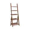 5-tier bamboo ladder shelf with anti-falling barriers, ideal for storage in living room or office spaces.
