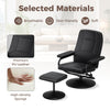 Swivel lounge chair recliner with ottoman in black eco-friendly leather, featuring 360-degree swivel and knob.