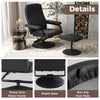 Black swivel lounge chair recliner with ottoman, featuring eco-friendly leather upholstery and a heavy-duty metal frame.